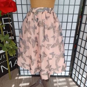 CECE Pink Tulle Butterfly Midi Skirt